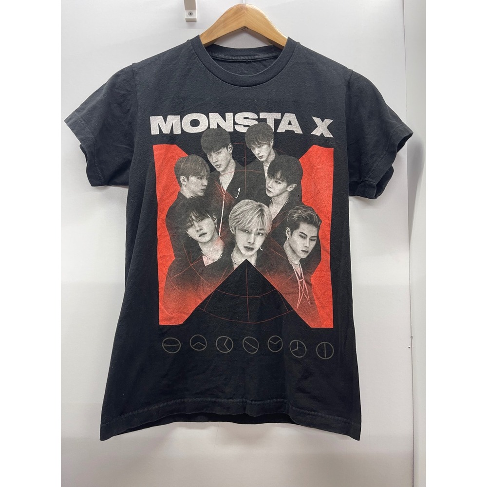 Monsta X K-Pop Graphic T-Shirt Black Hashtag Merch Short Sleeve Small